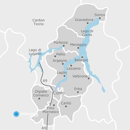 Mappa che mostra la regione settentrionale dell'Italia intorno al Lago di Como, dove opera la nostra impresa di pulizie.